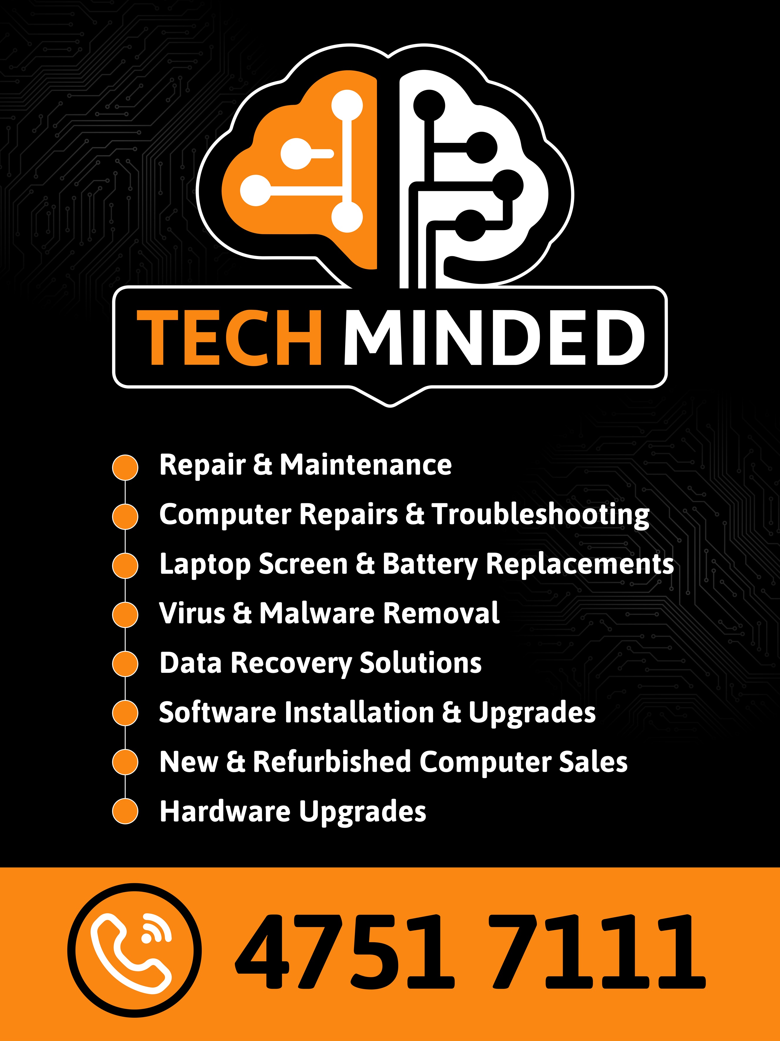 Tech Minded A-frame sign listing computer repair services — Springwood NSW